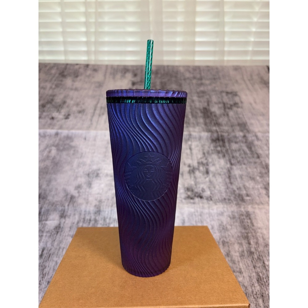 Starbucks Iridescent Purple Wavy Oil Slick Texture 24oz Venti Tumbler with Straw